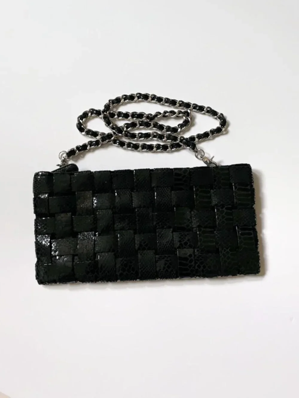 Soft crossbody bag, Checkered design bag with removable chain
